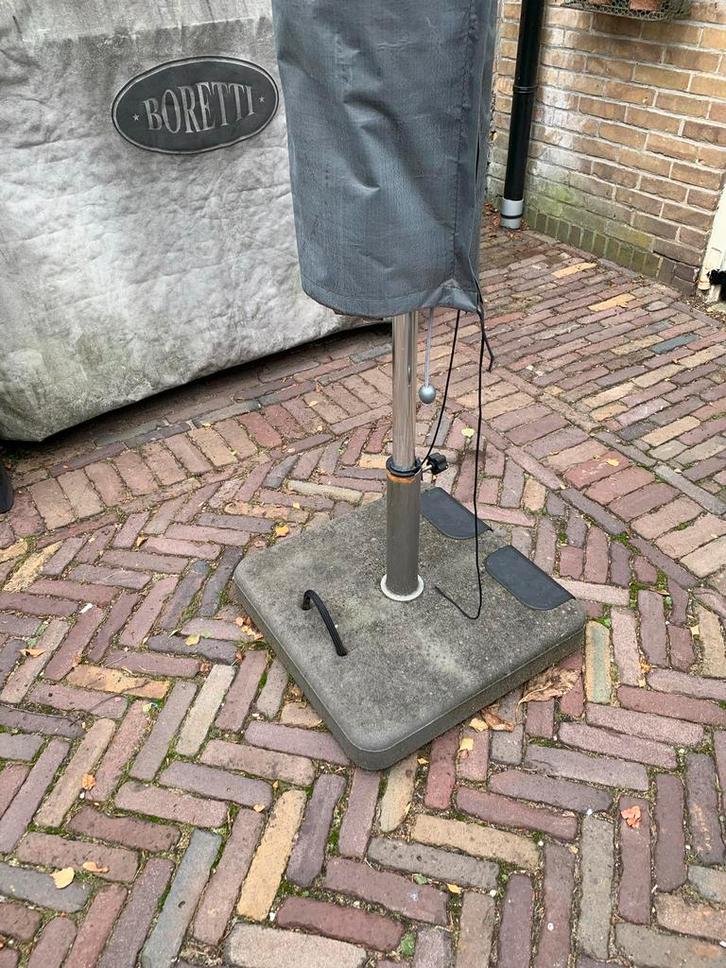 BOREK Parasol Grijs 3x3m + Voet, Tuin en Terras, Parasols, Zo goed als nieuw, Stokparasol, 3 tot 4 meter, Waterdicht, Ophalen of Verzenden