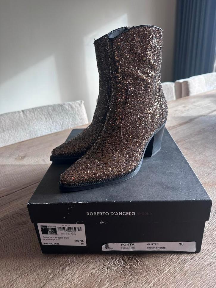 Roberto d'Angelo glitter laarsjes maat 38, Kleding | Dames, Schoenen, Zo goed als nieuw, Lage of Enkellaarzen, Bruin, Ophalen of Verzenden