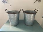 2 brocante zinken bloembakken / plantenemmers, Tuin, Minder dan 30 cm, Minder dan 60 cm, Rond