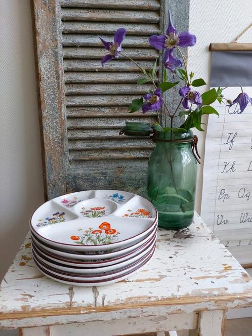 Vintage gourmet/fondueborden Wildflower, Antiek en Kunst, Antiek | Keukenbenodigdheden, Ophalen of Verzenden