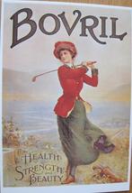 poster met vrouwelijke golfer van Bovril zeep - ansichtkaart, Verzamelen, Ophalen of Verzenden, 1980 tot heden, Gelopen, Overige thema's