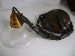 Glazen lampje hanglamp holophane glas koperen ketting, Antiek en Kunst, Antiek | Lampen, Ophalen of Verzenden