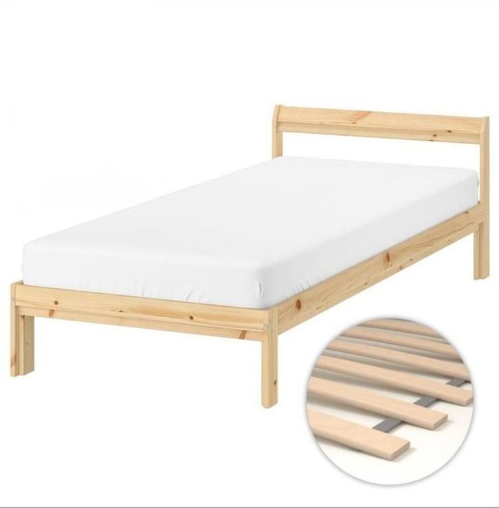 IKEA Neiden 90x200 & Lüroy, Huis en Inrichting, Slaapkamer | Bedden, Zo goed als nieuw, Eenpersoons, 90 cm, 200 cm, Hout, Wit