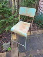 Vintage metalen hoge werkplaatsstoel of barstoel, Ophalen, Zwart, Eén