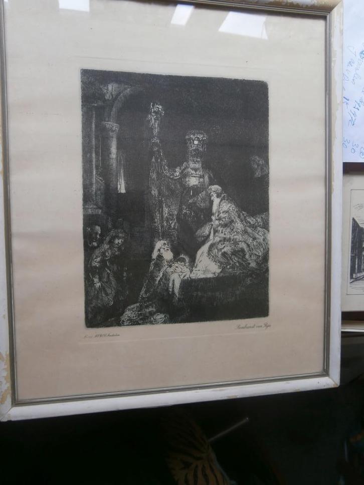 Nadruk REMBRANDT Ets, Opdracht in de Tempel, Antiek en Kunst, Kunst | Etsen en Gravures, Ophalen of Verzenden