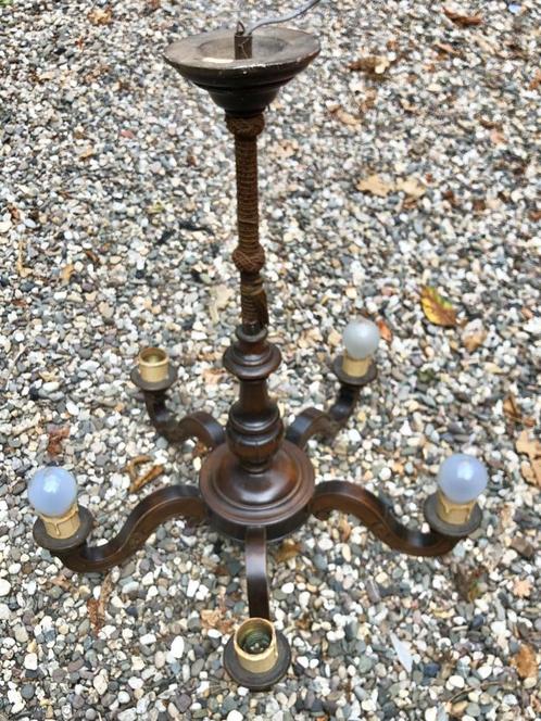 Vintage jaren '30 lamp te koop, Huis en Inrichting, Lampen | Hanglampen, Gebruikt, Minder dan 50 cm, Hout, Ophalen