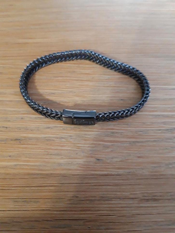 Zwarte bibi armband 19 cm, Sieraden, Tassen en Uiterlijk, Armbanden, Zo goed als nieuw, Staal, Zwart, Ophalen of Verzenden