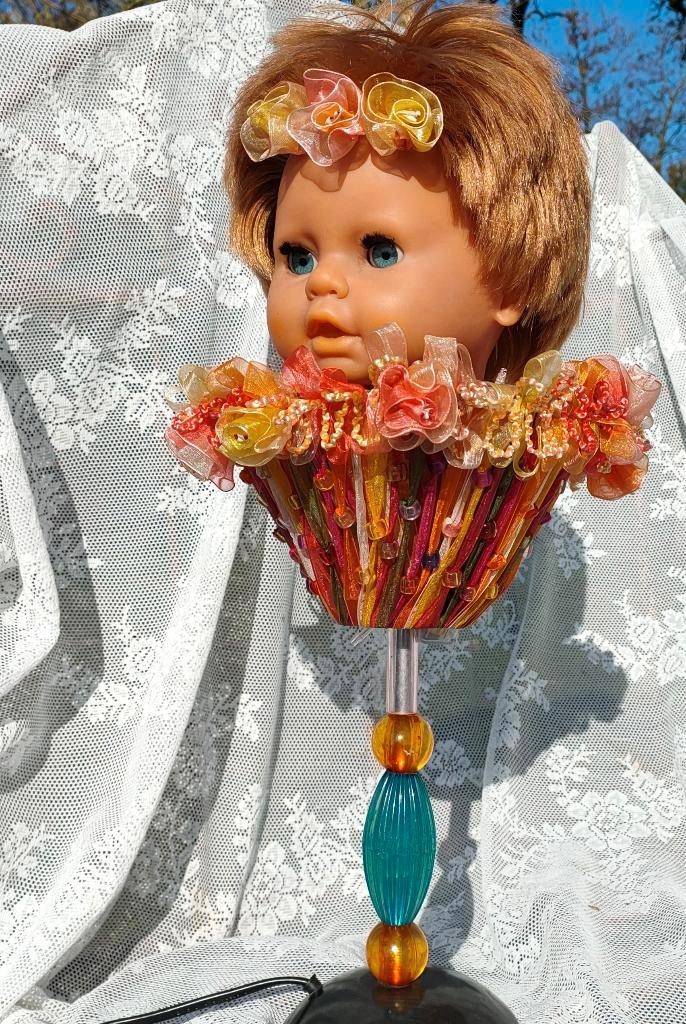 Poppenhoofd Schemerlamp Halloween / Mysterieus + Apart, Antiek en Kunst, Curiosa en Brocante, Ophalen of Verzenden