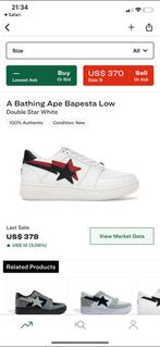 BAPE Bapesta Low Double Star White (Maat 43/Size 9), Ophalen of Verzenden, Zo goed als nieuw