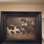 Heel oud poezen schilderijtje, Antiek en Kunst, Antiek | Woonaccessoires, Ophalen of Verzenden