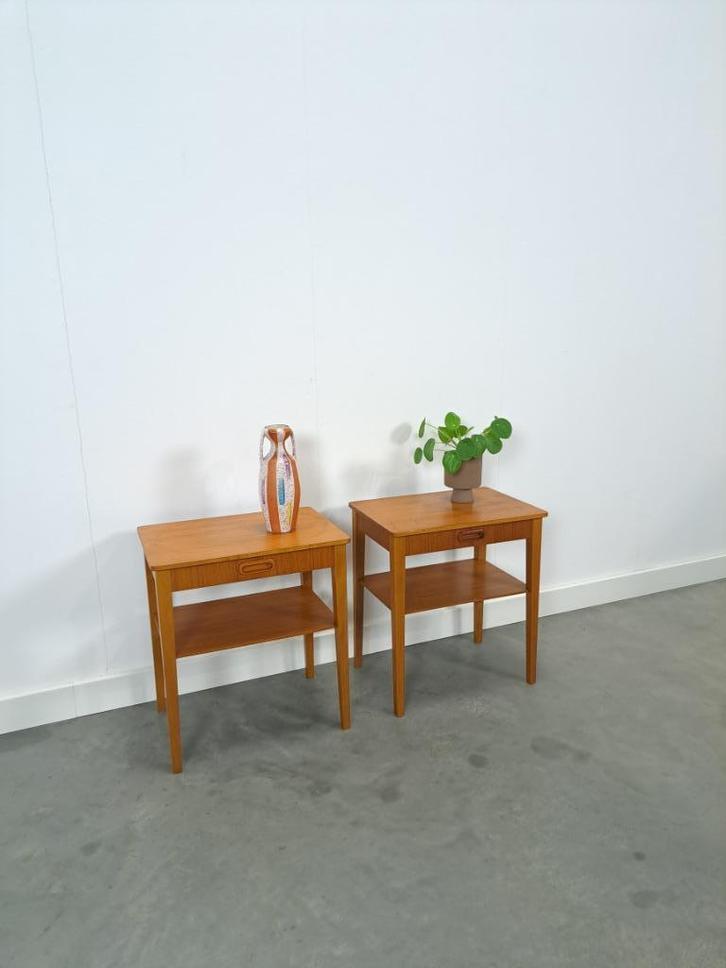 Teak set nachtkastjes uit Zweden vintage, Huis en Inrichting, Slaapkamer | Nachtkastjes, Gebruikt, Minder dan 55 cm, Minder dan 45 cm