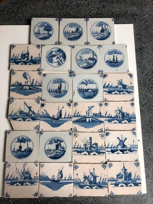 Antieke wandtegels gesneden uit tegels van13 x 13 cm18e eeuw, Antiek en Kunst, Antiek | Wandborden en Tegels, Ophalen of Verzenden