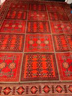 Prachtig rood tapijt met vierkanten motief 4x3meter, Gebruikt, Ophalen of Verzenden, 200 cm of meer, Rechthoekig