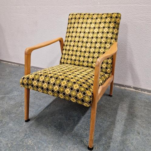 vintage fauteuil geel groen jaren 60 fauteuil, Huis en Inrichting, Fauteuils, Gebruikt, Stof, 50 tot 75 cm, Minder dan 75 cm, Ophalen of Verzenden