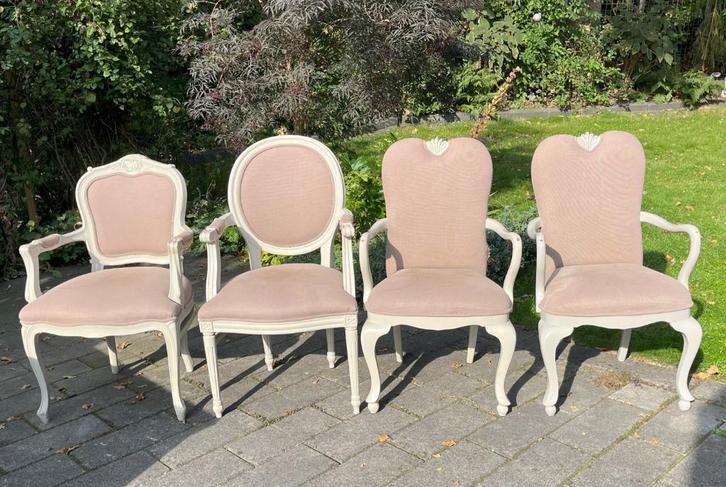 Set van 8 eetkamerstoelen, Huis en Inrichting, Stoelen, Gebruikt, Vijf, Zes of meer stoelen, Hout, Stof, Overige kleuren, Ophalen