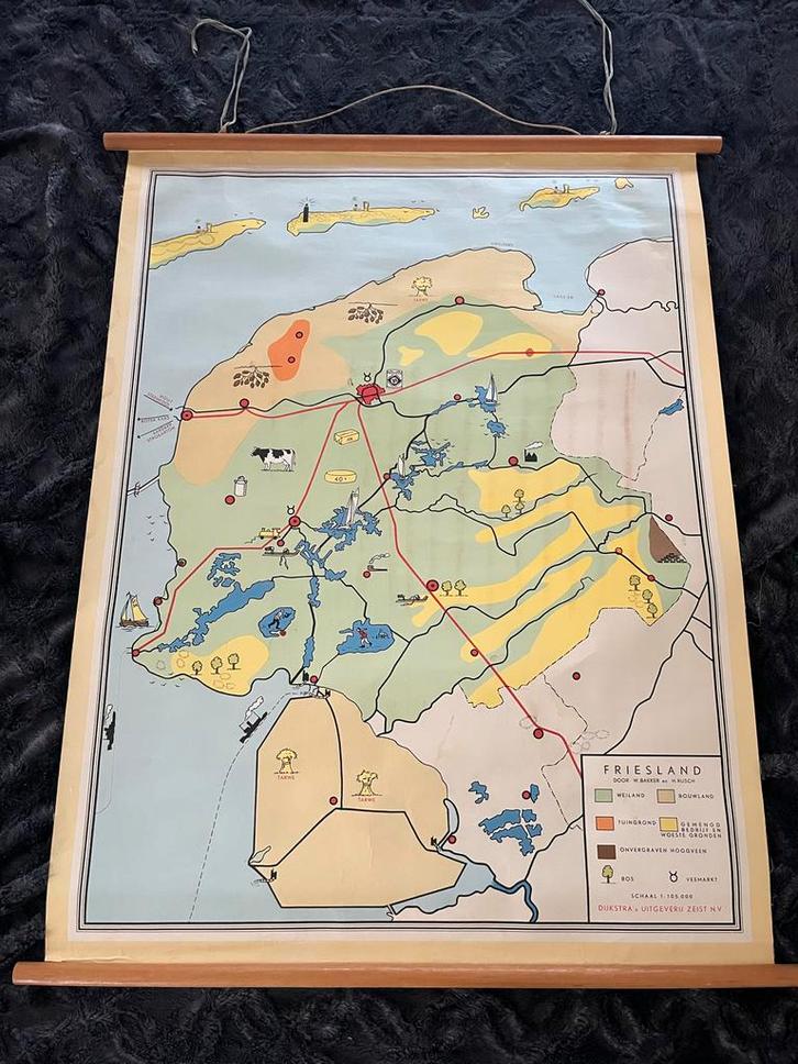 Schoolkaart Friesland, Antiek en Kunst, Antiek | Schoolplaten, Aardrijkskunde, Ophalen of Verzenden