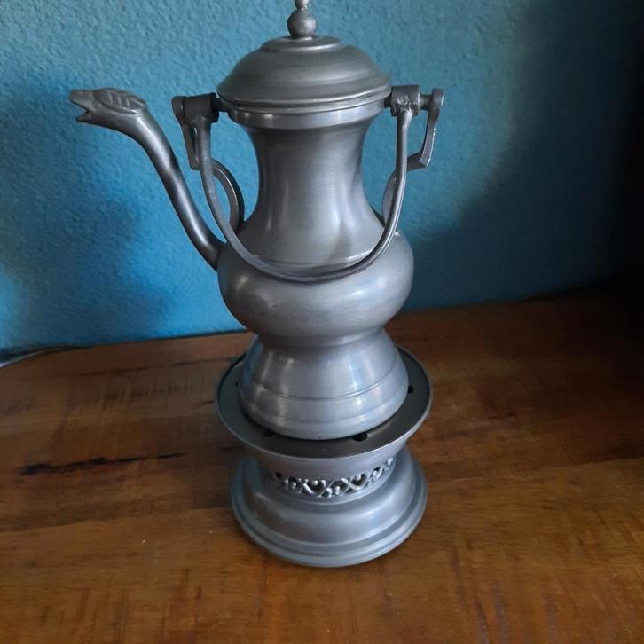 Tinnen theepot met warmhouder, Antiek en Kunst, Antiek | Tin, Ophalen of Verzenden