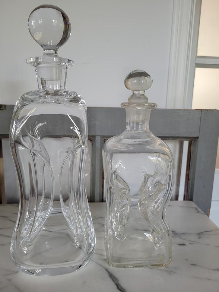 Holmegaard glæsvark Denmark, klukkluk flaske, knijpflessen, Antiek en Kunst, Antiek | Glas en Kristal, Ophalen of Verzenden