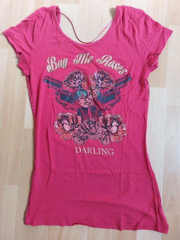 Roze t-shirt met kanten rug, Kleding | Dames, T-shirts, Zo goed als nieuw, Maat 36 (S), Roze, Korte mouw, Ophalen of Verzenden