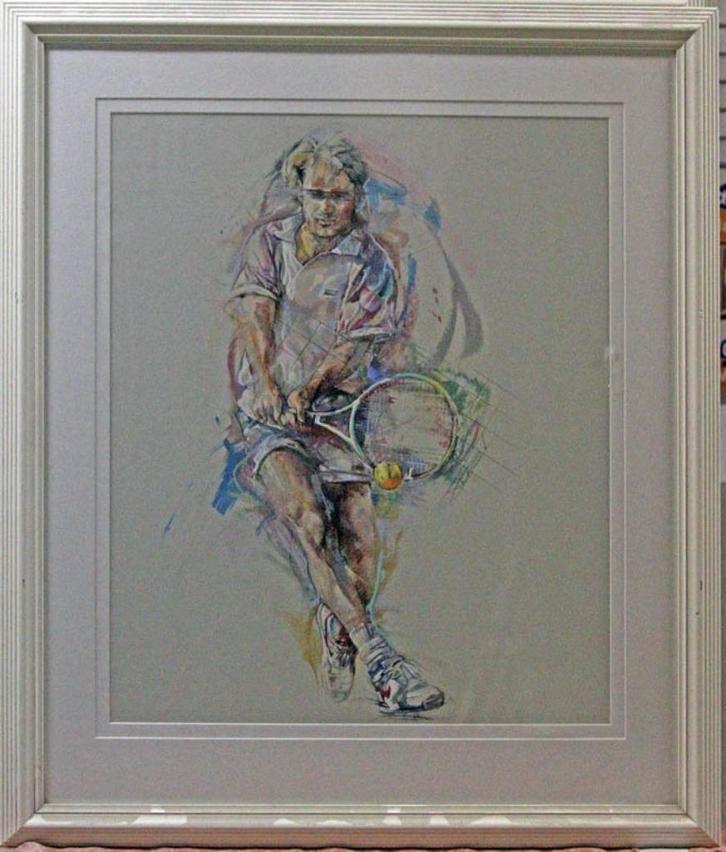 Tennisser, ingelijst 117 x 100cm / Twan van de Vorstenbosch, Antiek en Kunst, Kunst | Schilderijen | Modern, Ophalen