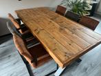 Houten Eettafel + 6 Stoelen, Huis en Inrichting, Stoelen, Gebruikt, Bruin, Ophalen of Verzenden, Vijf, Zes of meer stoelen