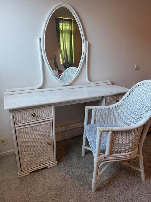 Manou kaptafel/toilettafel met spiegel en stoel, Huis en Inrichting, Tafels | Kaptafels, Gebruikt, Minder dan 100 cm, 50 tot 100 cm