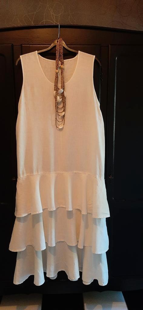 YOEK wit linnen jurk Ibiza/Boho style. Mt. 42/44.Als nieuw, Kleding | Dames, Jurken, Zo goed als nieuw, Maat 42/44 (L), Wit, Onder de knie