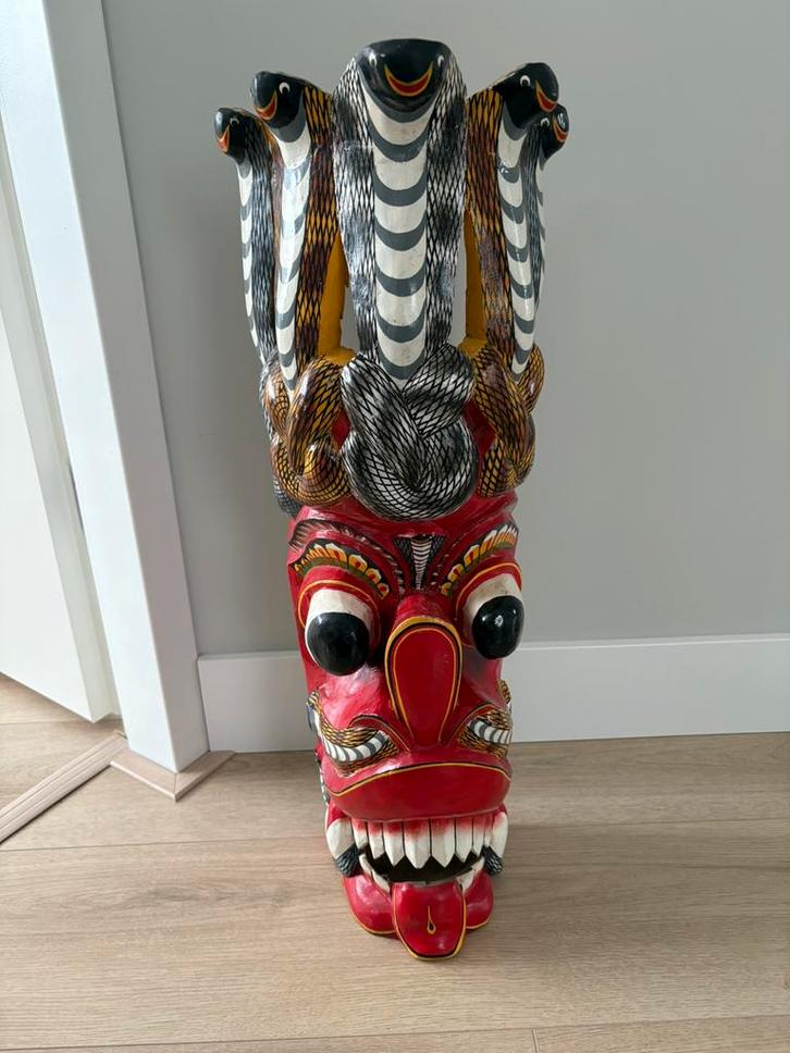 Zeer mooi tibetaans handgemaakt houten masker 60 cm, Antiek en Kunst, Kunst | Beelden en Houtsnijwerken, Ophalen of Verzenden