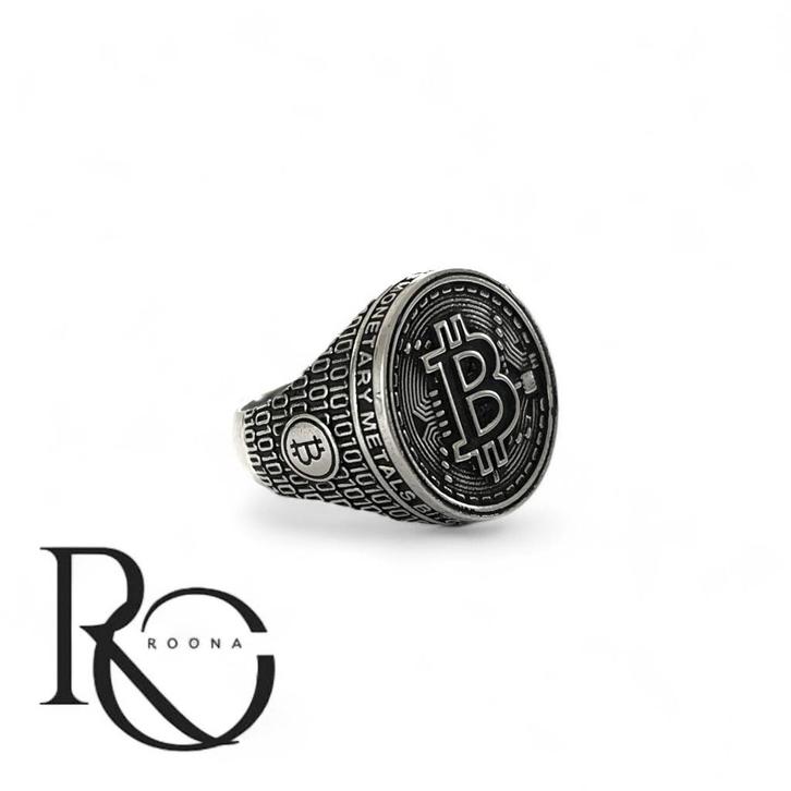 Zilveren Bitcoin Ring – 925 zilver., Sieraden, Tassen en Uiterlijk, Ringen, Zo goed als nieuw, Heer, 19 tot 20, Zilver, Zilver