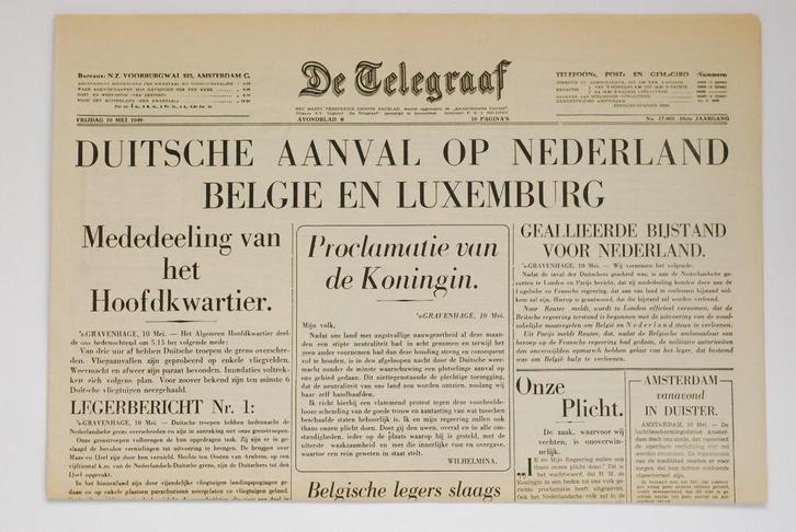10 mei 1940 - De Telegraaf | heruitgave 1994, Boeken, Tijdschriften en Kranten, Zo goed als nieuw, Krant, Verzenden