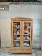 Antieke grenen vitrinekast buffetkast oude kast ondiep, Ophalen of Verzenden