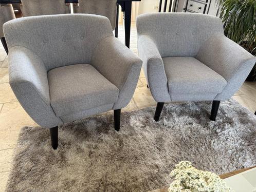 Twee comfortabele grijze stoelen, Huis en Inrichting, Stoelen, Gebruikt, Twee, Hout, Stof, Grijs, Ophalen
