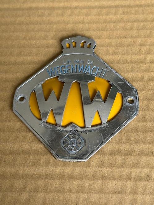 Geel WW ANWB embleem. A.N.W.B. logo voor een oldtimer auto., Verzamelen, Merken en Reclamevoorwerpen, Gebruikt, Gebruiksvoorwerp