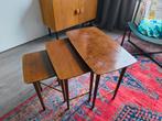 Vintage mid century modern design bijzettafels, Huis en Inrichting, Minder dan 55 cm, Rond, Ophalen of Verzenden, Hout