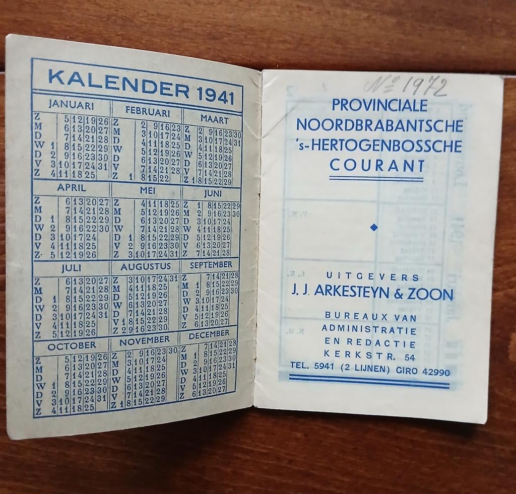 Kalender 1941, Ophalen, Uitgevers J.J. Arkesteyn & Zoon