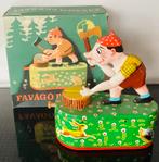 Vintage blikken houthakker spaarpot,Lemez,Hongarije,OVP, Verzamelen, Spaarpotten, Ophalen, Nieuw, Metaal of Blik, Overige thema's