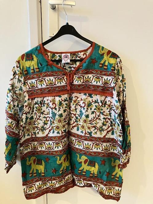 Katoenen top uit India met print, Kleding | Dames, Tops, Zo goed als nieuw, Maat 38/40 (M), Lange mouw, Ophalen of Verzenden