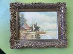 klein landschaps schilderij, meertje met boot en woning, Antiek en Kunst, Kunst | Schilderijen | Klassiek, Ophalen of Verzenden