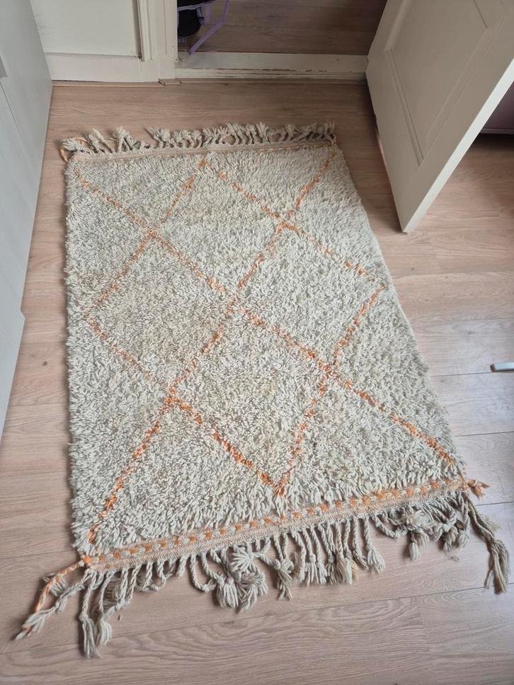 Marokkaans vloerkleed kleedje franje creme berber, Huis en Inrichting, Stoffering | Tapijten en Kleden, Gebruikt, Minder dan 50 cm
