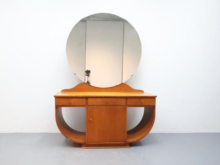 Kaptafel | Art Deco | Ronde drieluik spiegel, Huis en Inrichting, Tafels | Kaptafels, Gebruikt, 150 tot 200 cm, 100 tot 150 cm