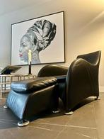 Leren fauteuil Montis Lodge incl. leren voetenbank (2 stuks), Ophalen, 75 tot 100 cm, Leer, 50 tot 75 cm
