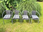 4 stapelbare tuinstoelen met kussen antraciet, Ophalen, Gebruikt, Metaal, Stapelbaar
