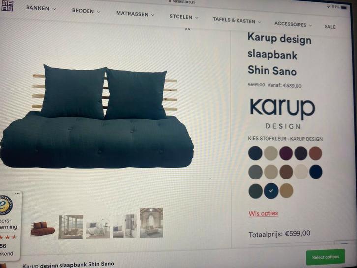 Karup Design Shin Sano Slaapbank - Blauw, Huis en Inrichting, Slaapkamer | Slaapbanken, Gebruikt, 140 cm, 200 cm, Tweepersoons
