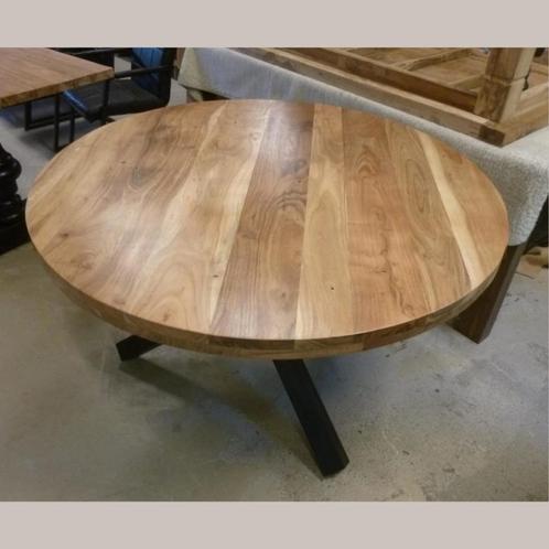 Eettafel rond | Naturel | Acaciahout | 130cm, Huis en Inrichting, Tafels | Eettafels, Nieuw, Ophalen