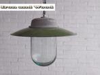 Stoere oude emaille groene lamp - glazen stolp afm. H30 D38, Ophalen of Verzenden