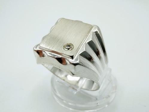 Zilveren heren zegelring met zirkonia, 20.5 mm, Sieraden, Tassen en Uiterlijk, Ringen, Nieuw, Heer, 20 of groter, Zilver, Zilver