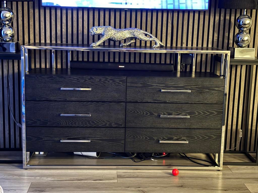Tv meubel dubbelmandesign vissengraad z.g.a.n., Huis en Inrichting, Kasten | Dressoirs, 100 tot 150 cm, Ophalen of Verzenden, Zo goed als nieuw