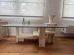 Willy Ballez, architecturale salontafel in travertijn, Ophalen, Gebruikt, 100 tot 150 cm, 50 tot 100 cm