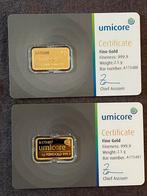 2 x Umicore 2,5 gram goudbaar opvolgende serienummers, Postzegels en Munten, Goud, Ophalen of Verzenden