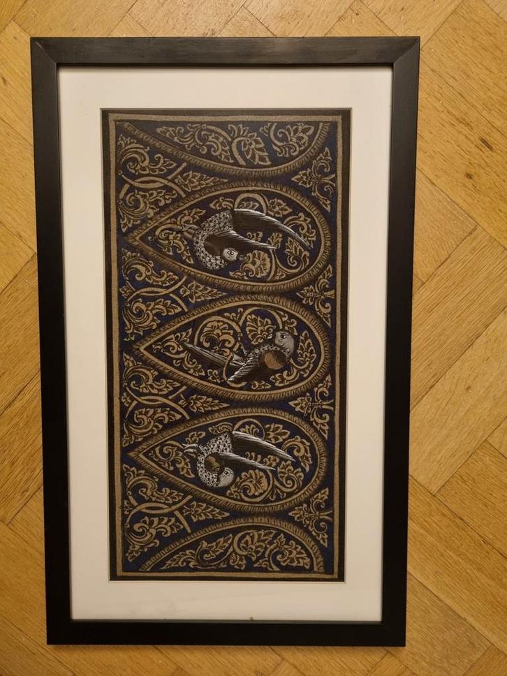 Schilderij met patronen en  vogels, Antiek en Kunst, Kunst | Tekeningen en Foto's, Ophalen of Verzenden